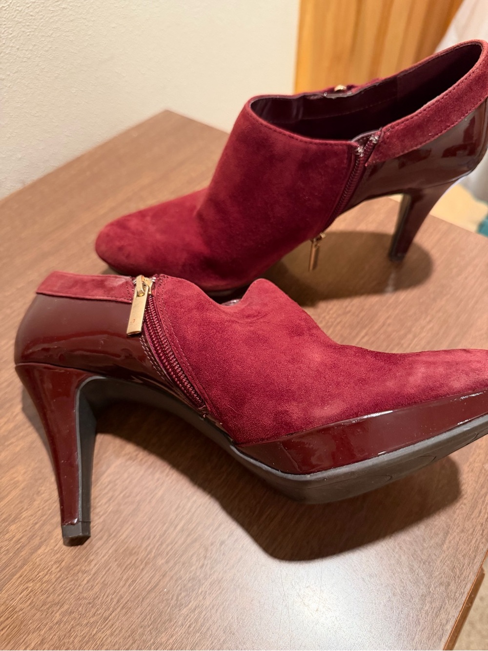 Bandolino Burgundy Suede & Patent Ankle Booties
